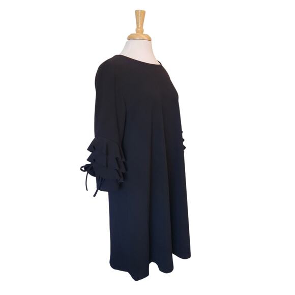 Neiman Marcus Black Shift Dress Ruffled Bow Accent Sleeves Size Large - Picture 3 of 8